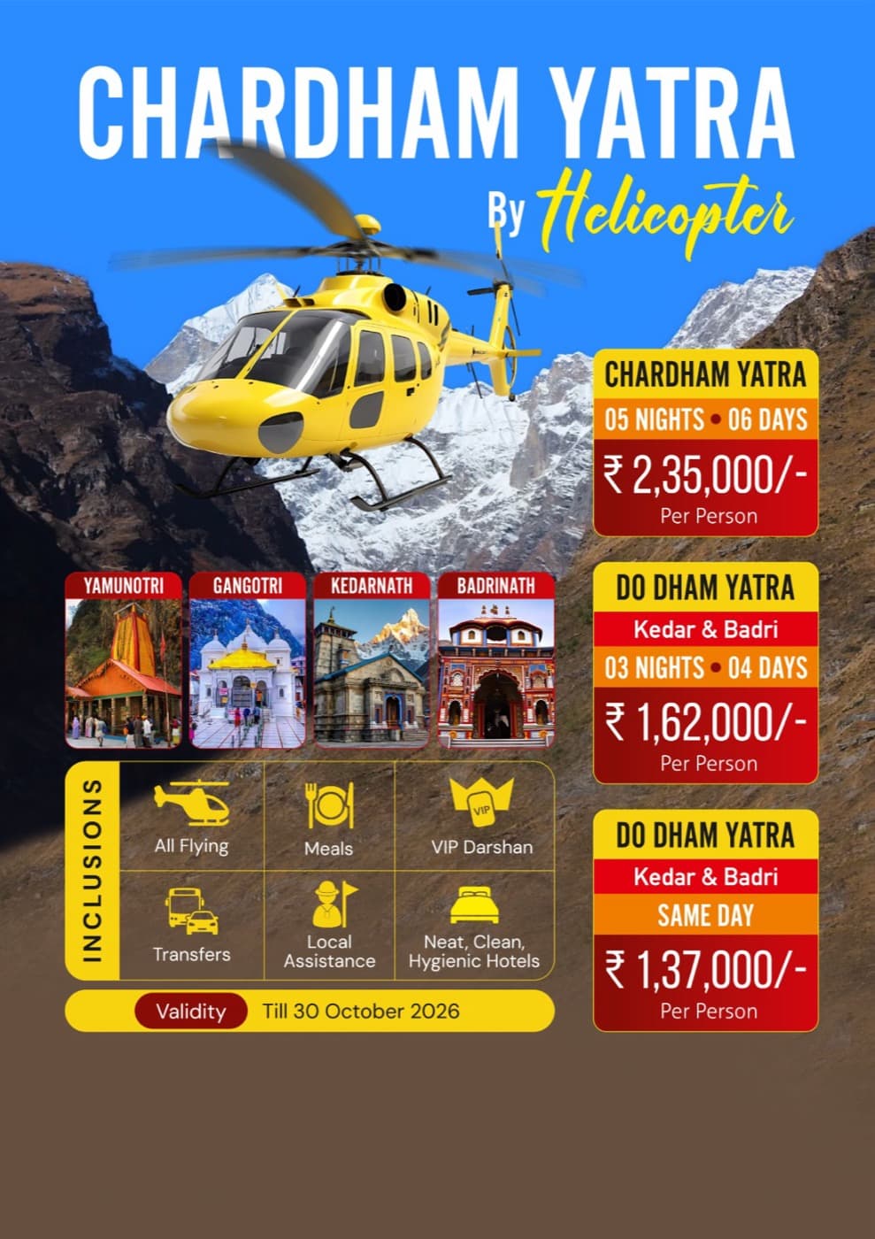 Chardham Yatra by Helicopter 2026 - 05 Nights 06 Days