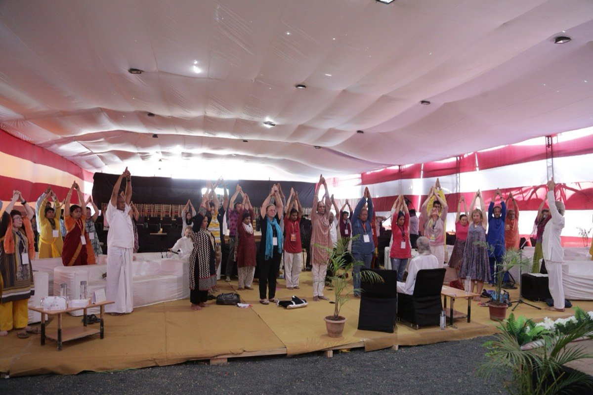 Yoga in the camp hall